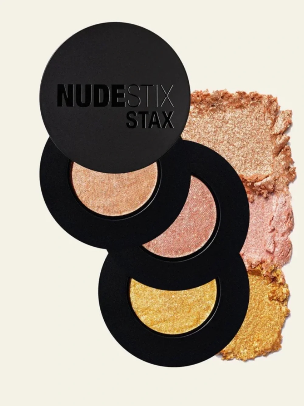 NUDESTIX Stax Shimmer Eyeshadow Trio — Peach, Rose Gold & Gold